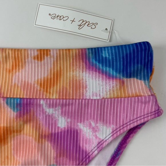 Salt + Cove Bikini Bottom Juniors Medium Pink Multi Hazy Pattern Swim Ribbed NWT - Picture 3 of 8